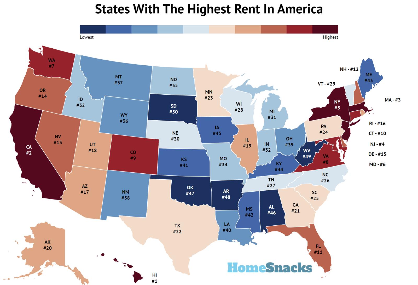 States With The Highest Rent In America Map